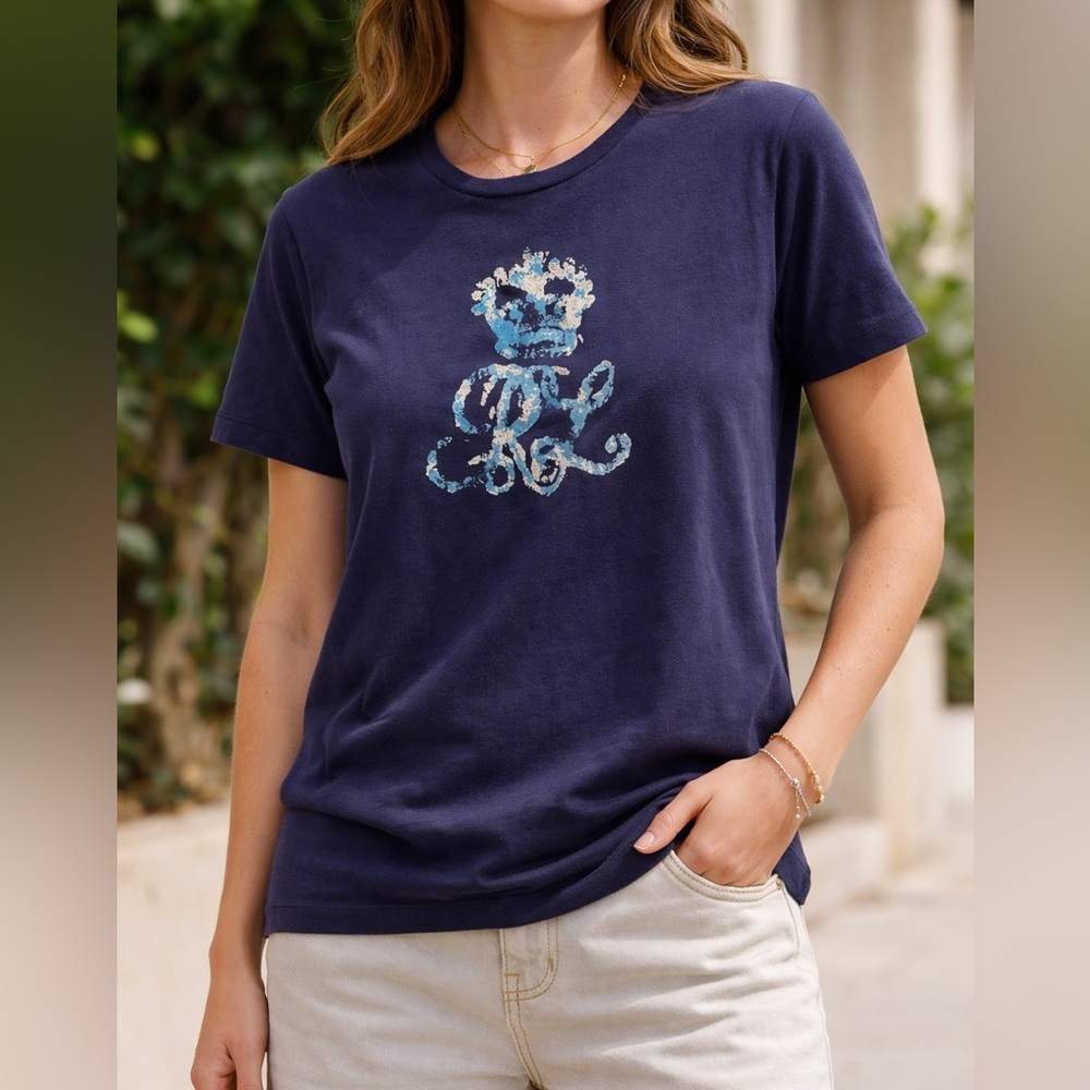 Ralph Lauren Navy Crowned Octopus Graphic Tee 100% Cotton L